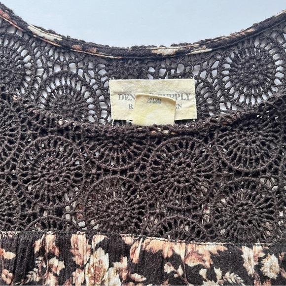 Denim & Supply Ralph Lauren Contrast Floral Lace Top Blouse Brown  Tan Sz M - Picture 11 of 13